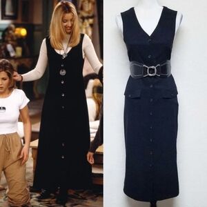 90s Vintage Talbots Black Velvet Button Up Maxi Dress Leather Statement Belt Set